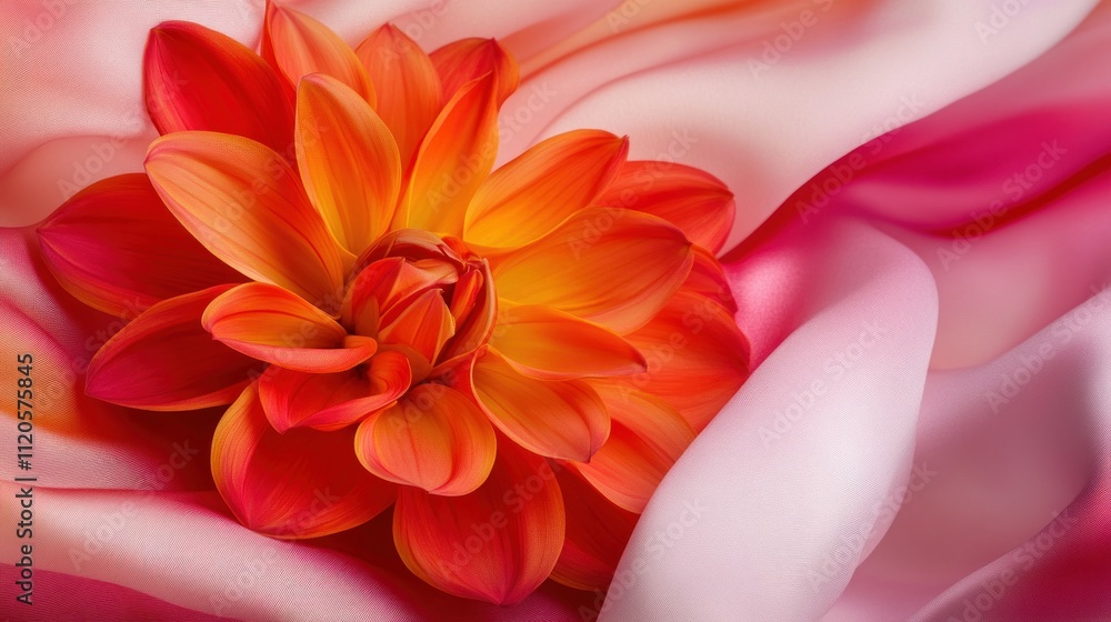 Fototapeta premium Orange Dahlia on Pink Satin