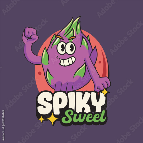 Vector Illustration of Dragonfruit Mascot with Retro Mascot Illustration Available for Logo Badge