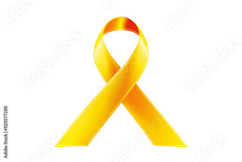 Yellow awareness ribbon isolated on white background photo