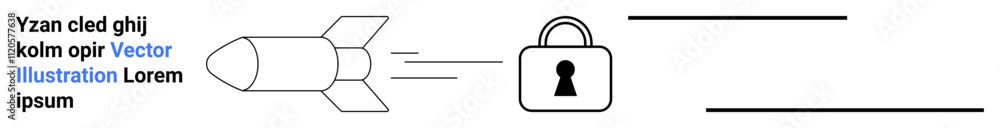Rocket heading towards padlock, representing security conceptual art for protection, encryption, cyber security, secure data transfer, technology, innovation, speed. Ideal for tech startup digital Rocket heading towards padlock, representing security conceptual art for protection, encryption, cyber security, secure data transfer, technology, innovation, speed. Ideal for tech startup digital