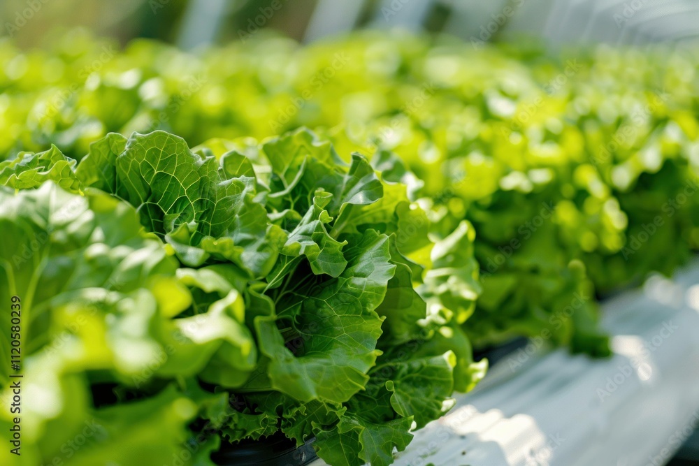 Fresh green lettuce plants growing in a hydroponic farm, showcasing vibrant leaves and healthy growth. Organic farming and sustainable agriculture concept. Fresh green lettuce plants growing in a hydroponic farm, showcasing vibrant leaves and healthy growth. Organic farming and sustainable agriculture concept.