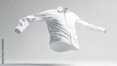 A floating white shirt against a minimalist background, emphasizing fashion and design.