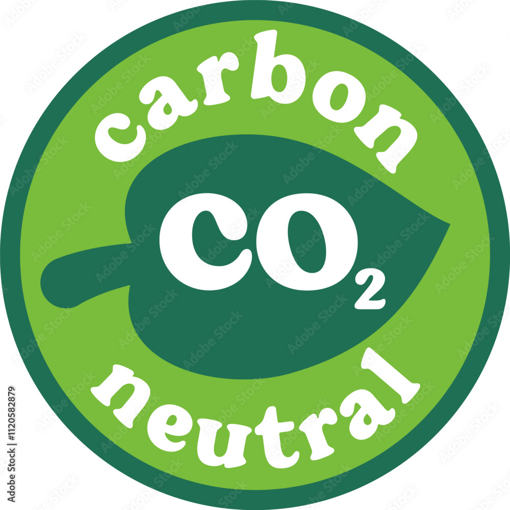 Carbon neutral label with green leaf design and CO2 text inside a ...