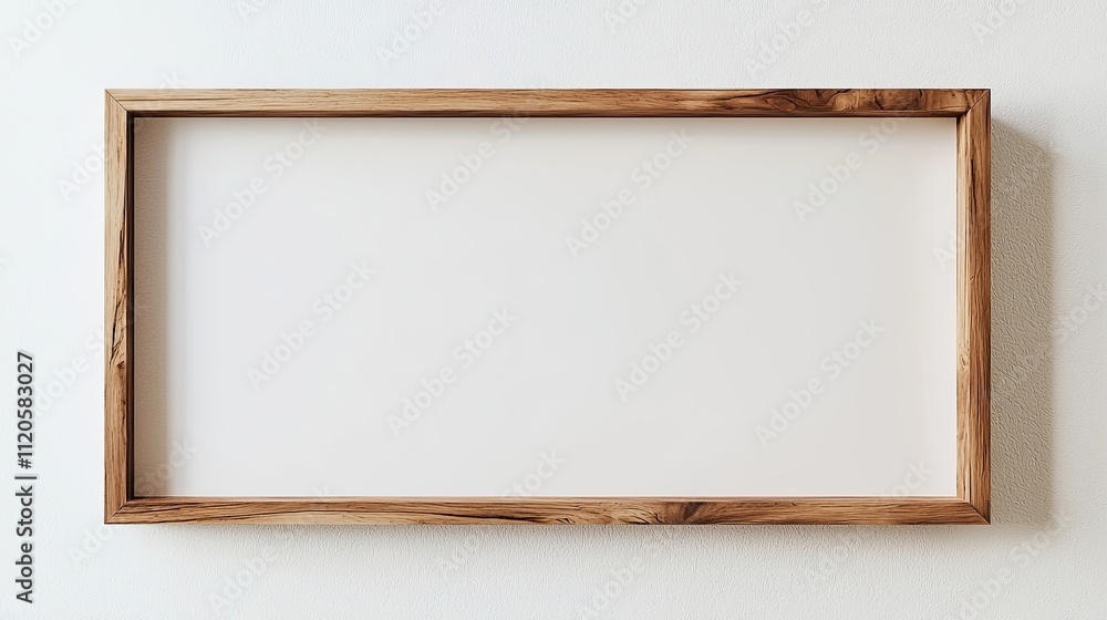 A blank wooden-framed picture frame against a white wall, ready for artwork or photos. A blank wooden-framed picture frame against a white wall, ready for artwork or photos.