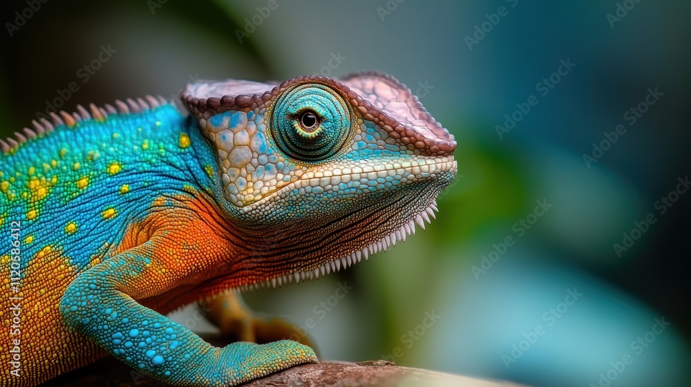 Colorful chameleon lizard resting on a branch Colorful chameleon lizard resting on a branch