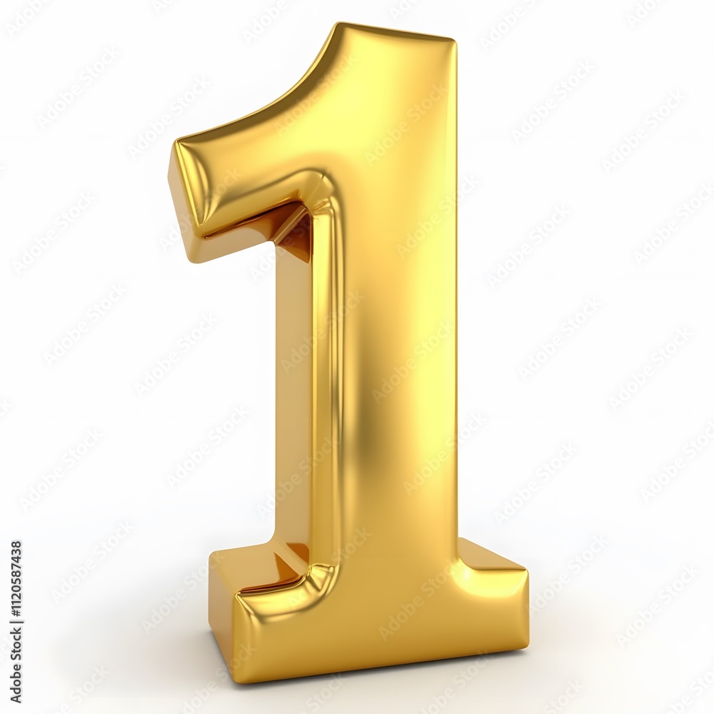 Golden Number One - 3D Gold Number, Isolated on White Background, PNG Golden Number One - 3D Gold Number, Isolated on White Background, PNG
