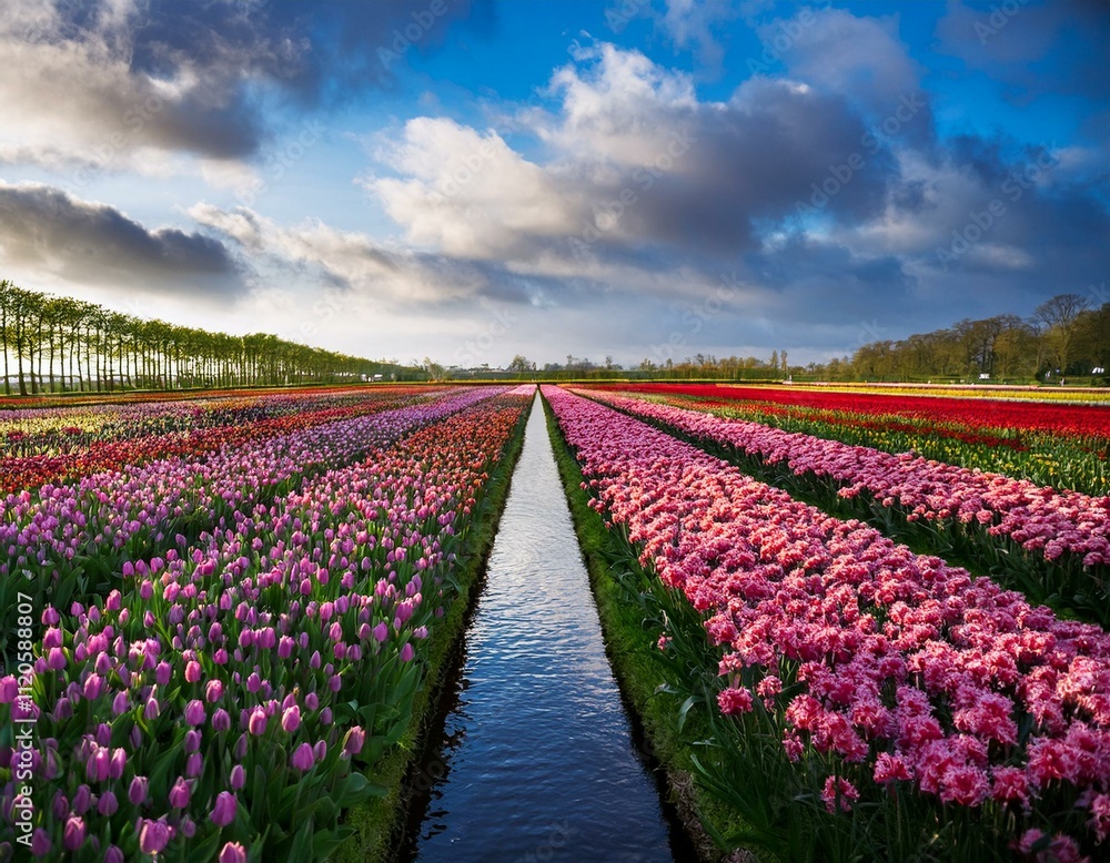 Tulip bloom in Keukenhof Flower Garden, the largest tulip park in the world. Colorful blooming fields and flower alleys, The Netherlands, Holland, Lisse, Europe. Tulip bloom in Keukenhof Flower Garden, the largest tulip park in the world. Colorful blooming fields and flower alleys, The Netherlands, Holland, Lisse, Europe.