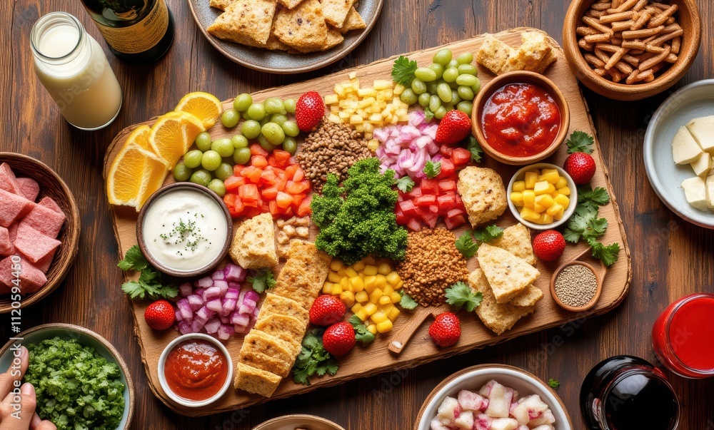 Delicious vibrant charcuterie and snacks spread Delicious vibrant charcuterie and snacks spread