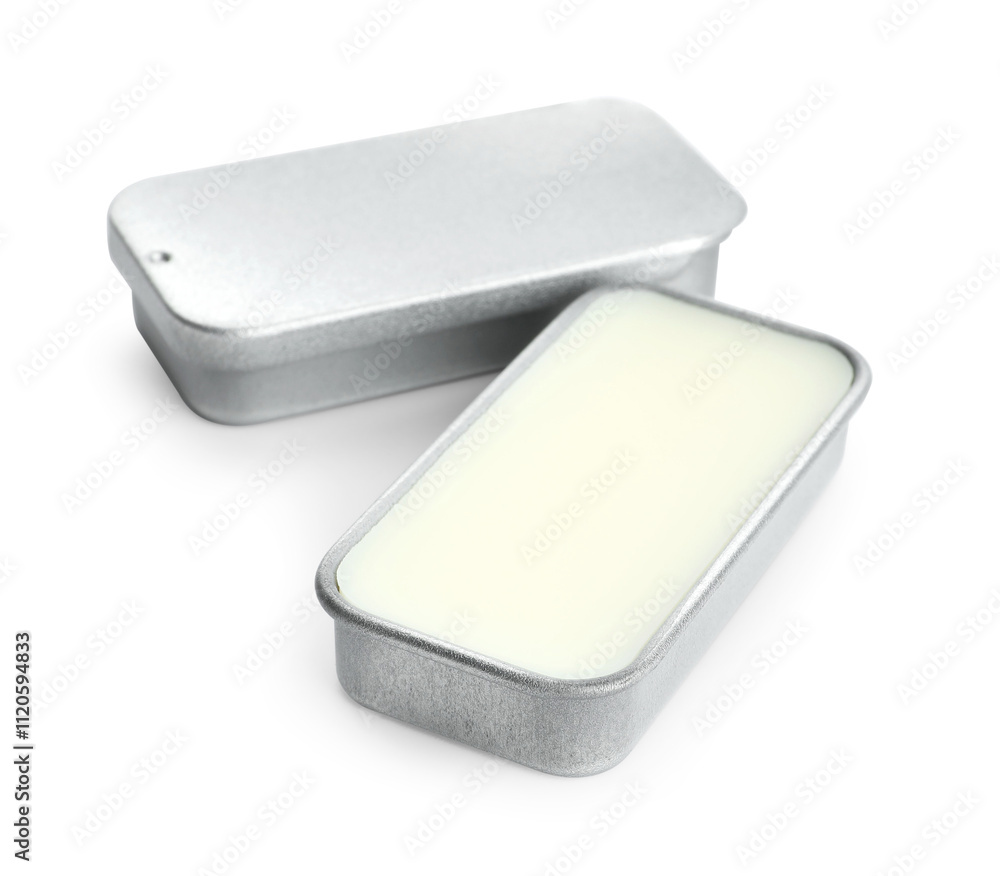 Natural solid perfume in containers isolated on white Natural solid perfume in containers isolated on white