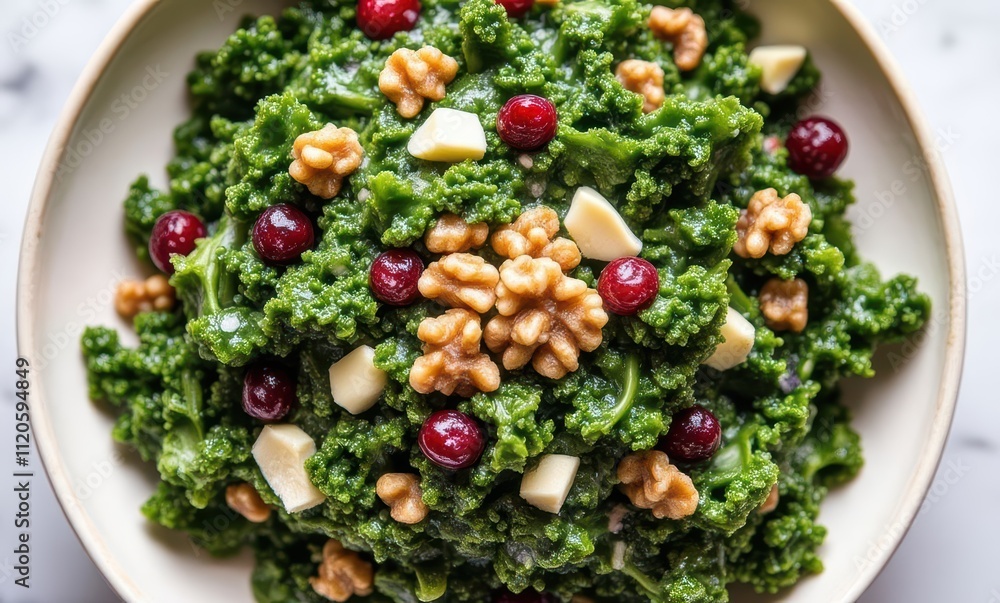 Vibrant green salad with walnuts and berries Vibrant green salad with walnuts and berries