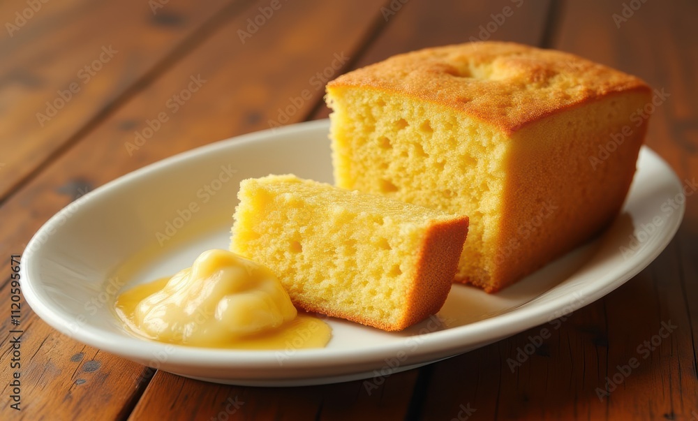 Slices of moist yellow cake on a plate Slices of moist yellow cake on a plate