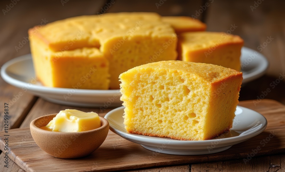 Delicious homemade cornbread with butter Delicious homemade cornbread with butter
