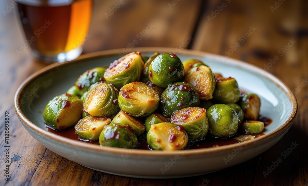 Glazed Brussels sprouts on a rustic plate Glazed Brussels sprouts on a rustic plate