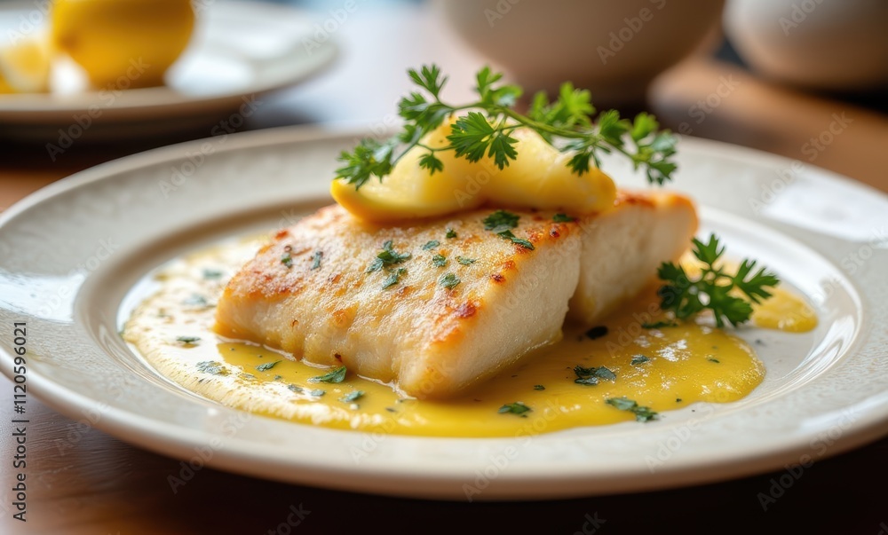Delicious grilled fish with sauce and herbs Delicious grilled fish with sauce and herbs
