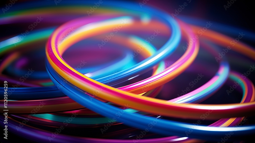 A photo of a set of brightly colored hula hoops. A photo of a set of brightly colored hula hoops.