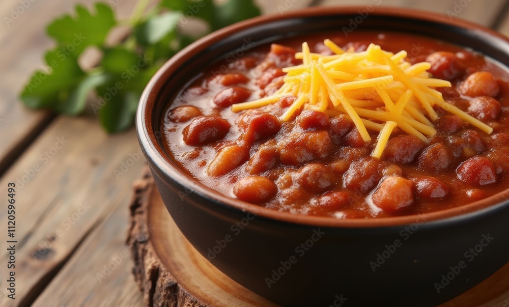 Delicious chili topped with cheese Delicious chili topped with cheese