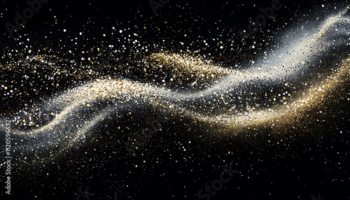 Smooth flowing particles light in shades gold and silver on black