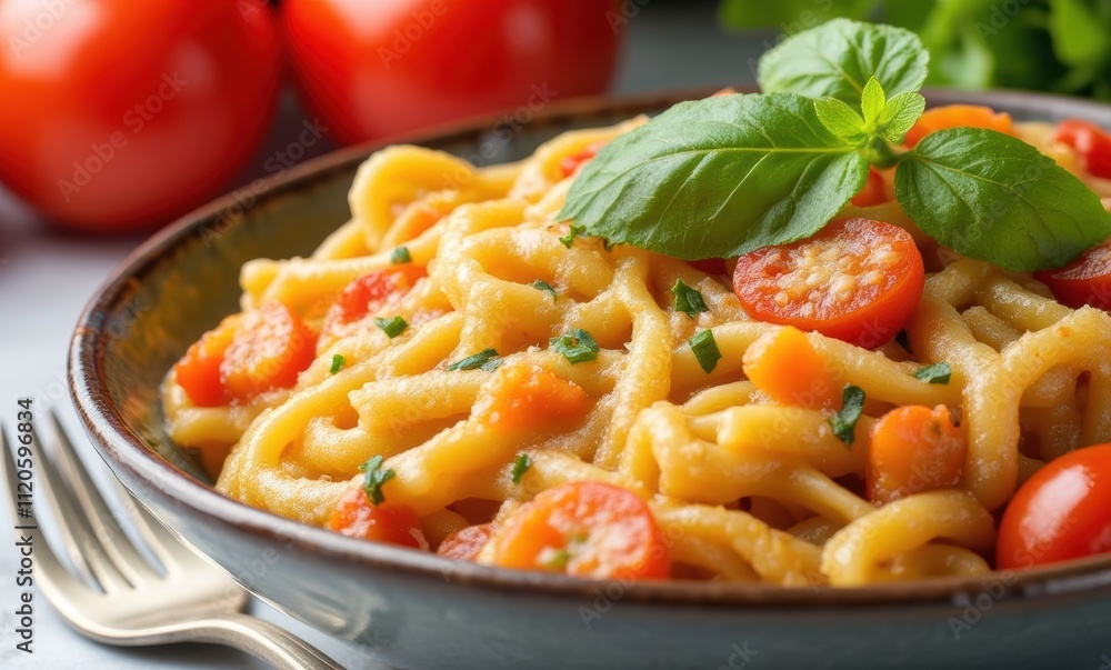 Delicious fettuccine with fresh tomatoes Delicious fettuccine with fresh tomatoes
