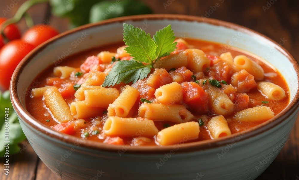 Delicious pasta soup with fresh herbs Delicious pasta soup with fresh herbs