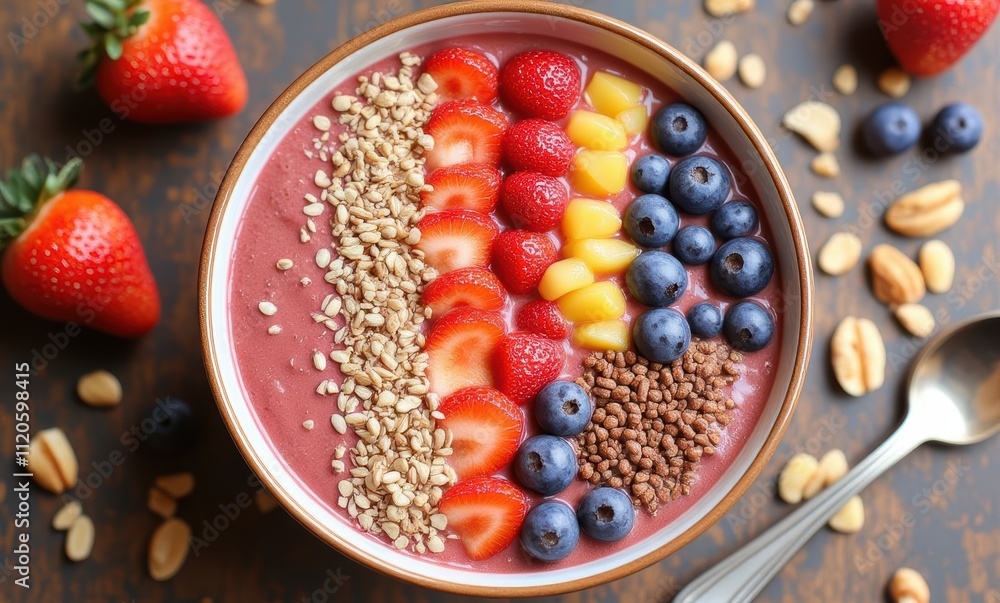 Colorful smoothie bowl with fruits and nuts Colorful smoothie bowl with fruits and nuts