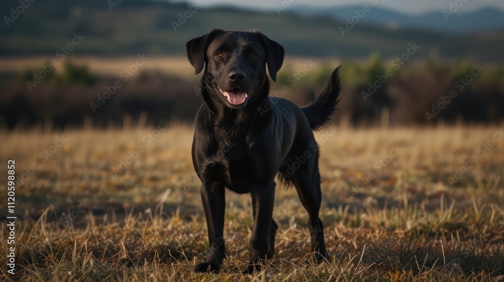 Black Labrador Retriever standing in a field. Black Labrador Retriever standing in a field.