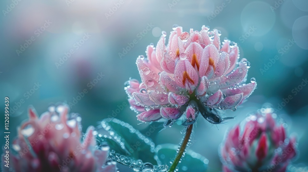 A close-up of a pink flower with dew drops, creating a serene and refreshing atmosphere. A close-up of a pink flower with dew drops, creating a serene and refreshing atmosphere.