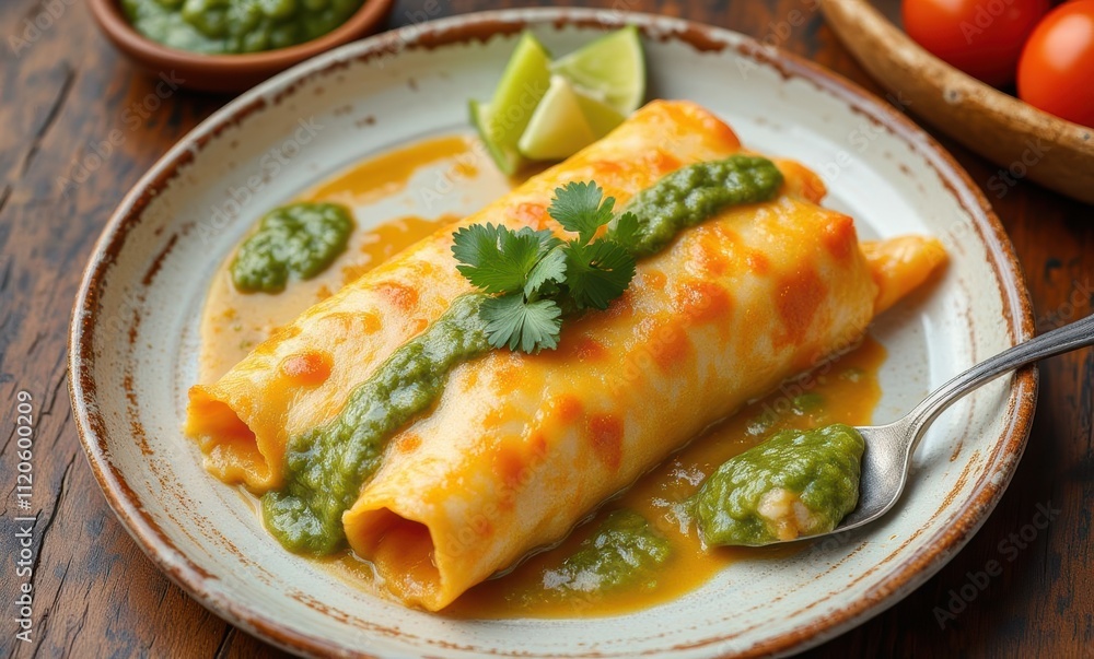 Delicious enchiladas with salsa verde Delicious enchiladas with salsa verde