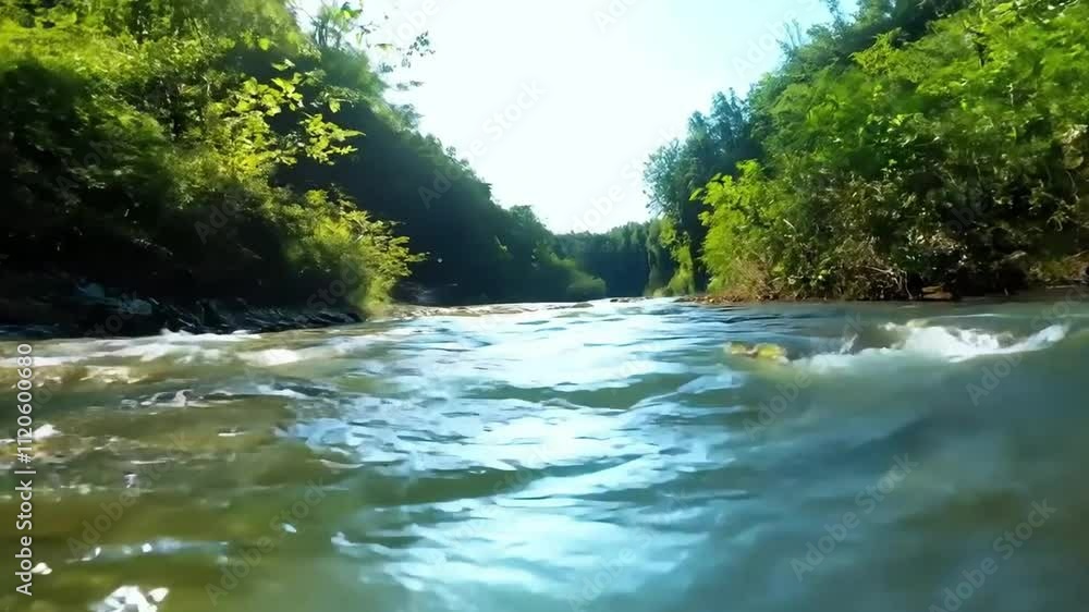 Serene River Flowing Through Lush Forest Serene River Flowing Through Lush Forest