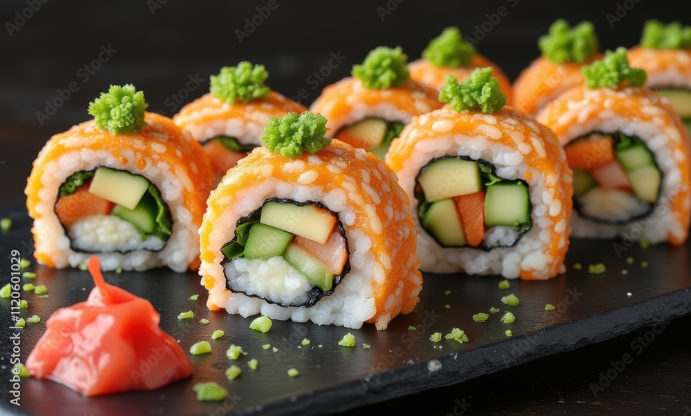 Colorful sushi rolls with fresh vegetables Colorful sushi rolls with fresh vegetables