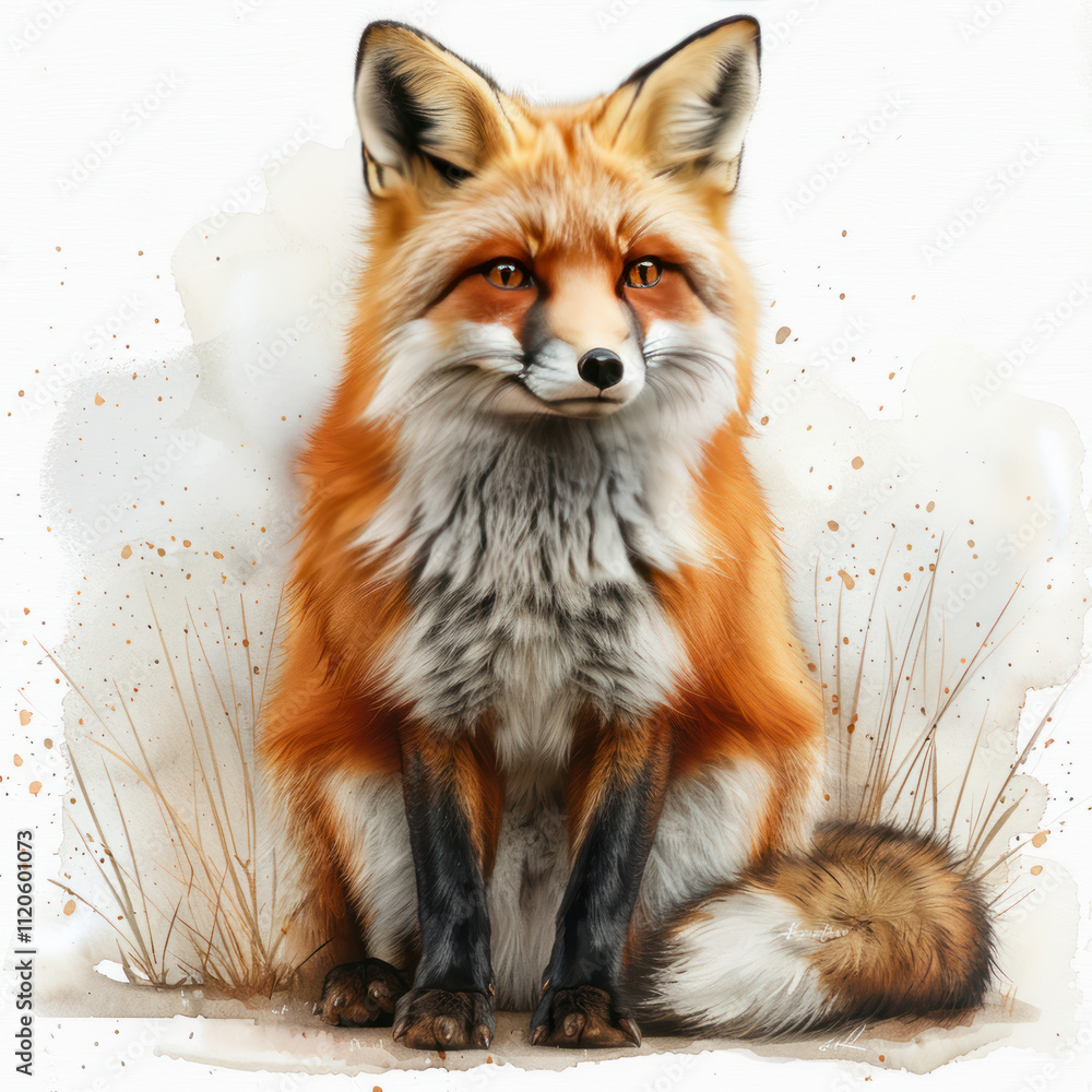 Fototapeta premium watercolor, clipart fox on a white background,. 