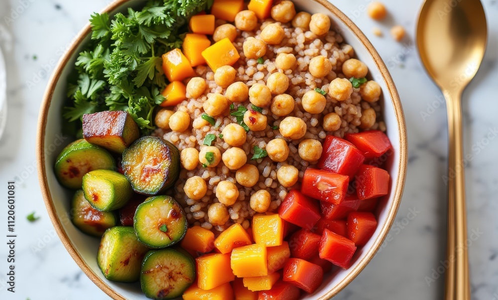 Colorful vegan bowl with chickpeas and veggies Colorful vegan bowl with chickpeas and veggies