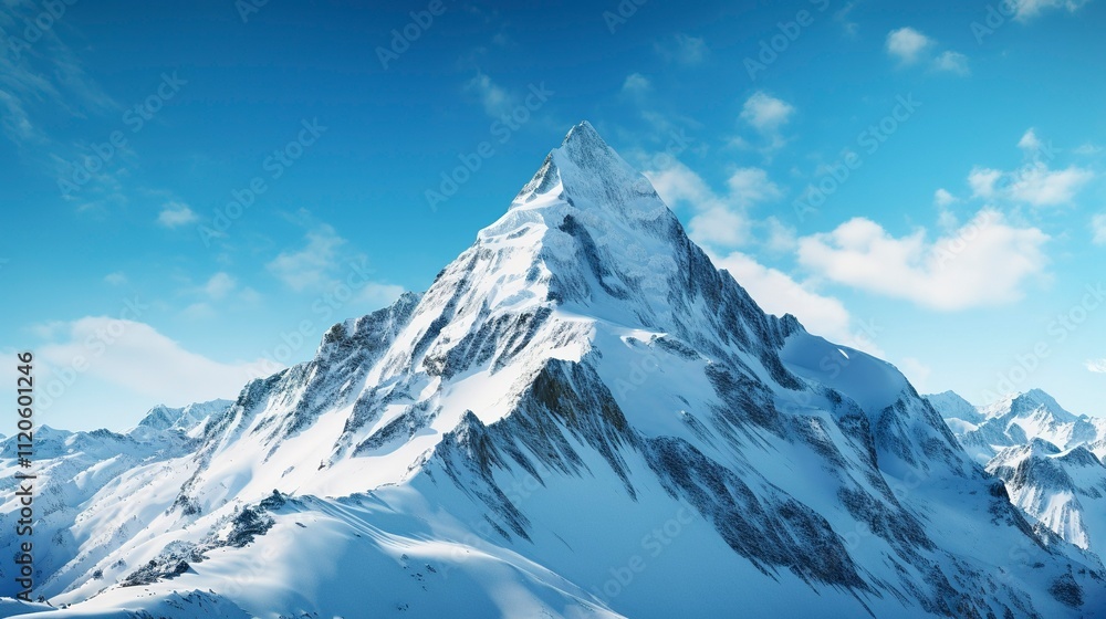 A photo of a snowy mountain peak with a clear blue sky A photo of a snowy mountain peak with a clear blue sky