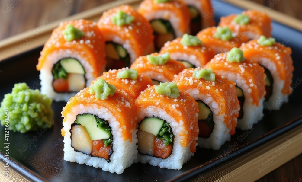 Colorful sushi rolls with fresh toppings Colorful sushi rolls with fresh toppings