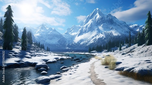 A photo of a snowy trail leading to a frozen mount