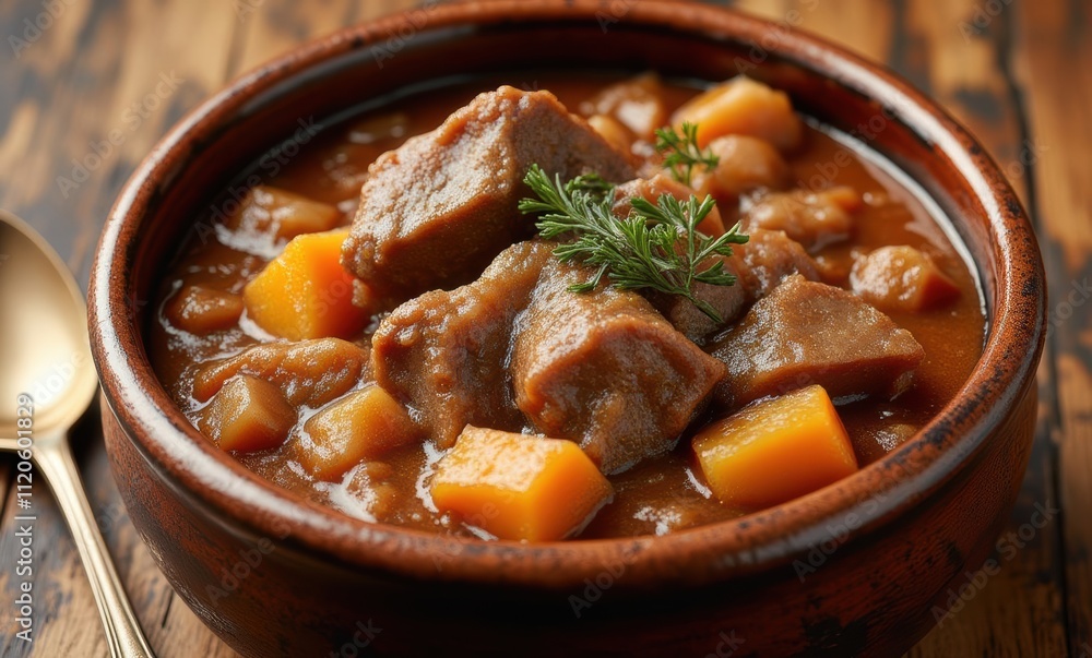 Hearty beef stew in a rustic bowl Hearty beef stew in a rustic bowl