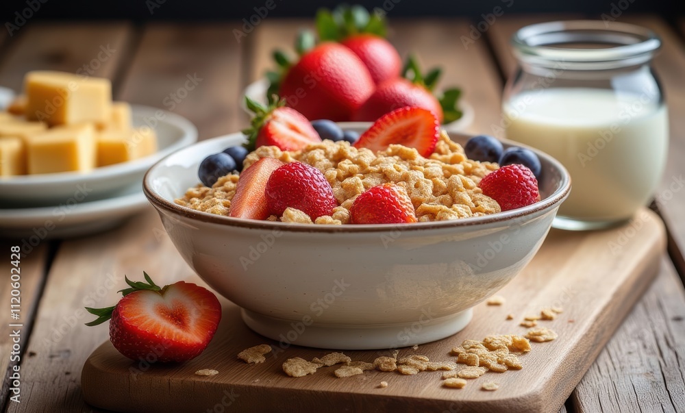 Delicious breakfast with fruits and cereal Delicious breakfast with fruits and cereal