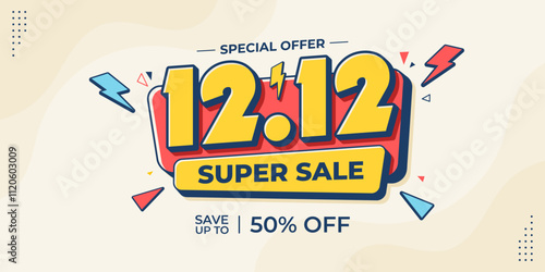 12 12 super sale promo banner with discount offer. 12 12 shopping festival super sale banner. Flash sale special offer banner for social media post or website banner. Flash sale campaign