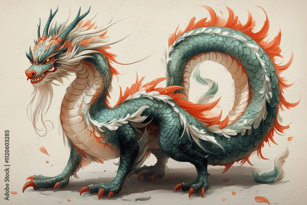 Obraz premium Vibrant dragon illustration featuring intricate design elements and colors in various artistic styles