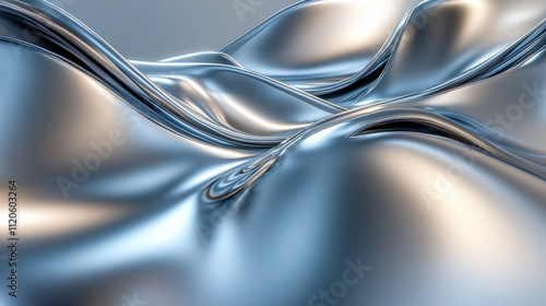 Abstract metallic surface with smooth curves and reflections