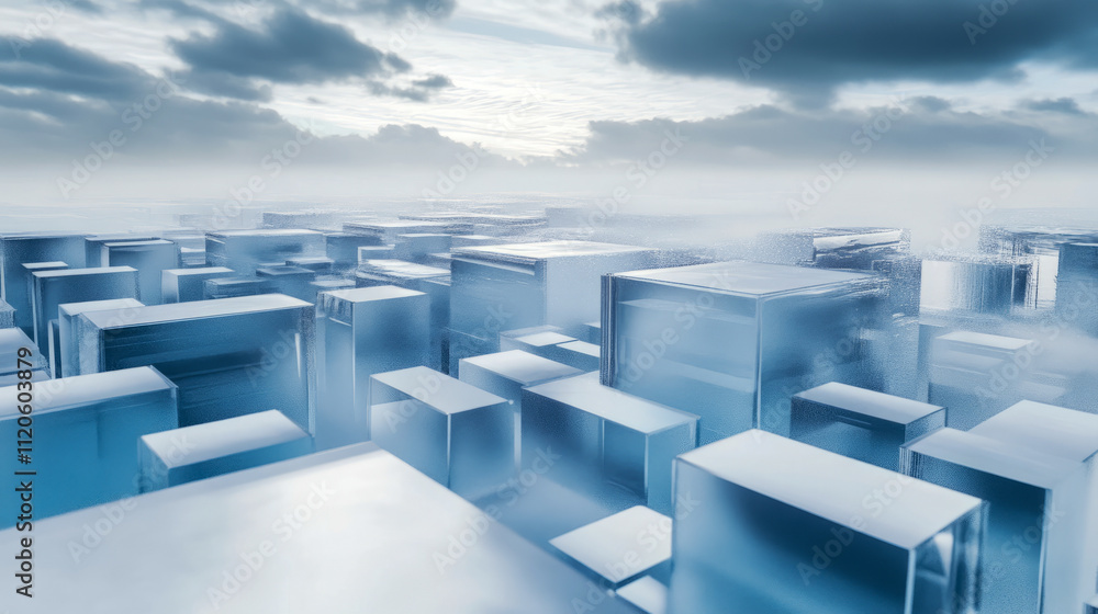 Fototapeta premium Futuristic icy cube landscape under overcast sky