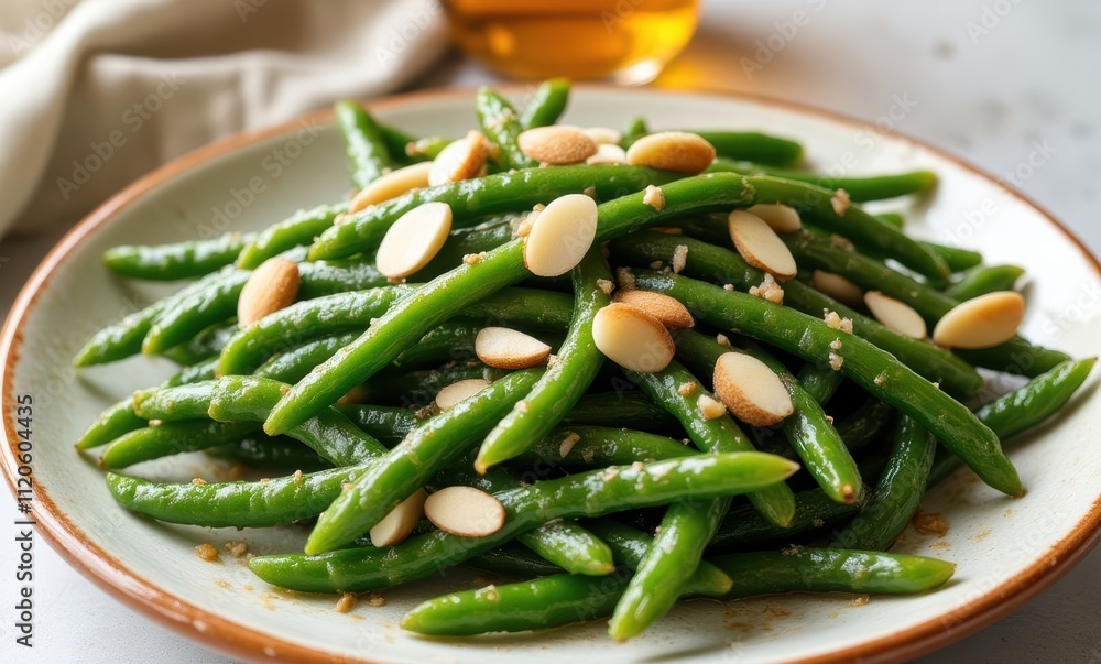 Delicious green bean salad with almonds. Delicious green bean salad with almonds.