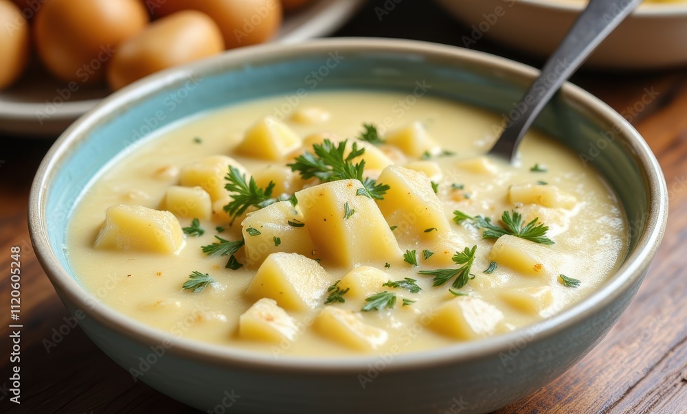 A bowl of creamy potato soup A bowl of creamy potato soup