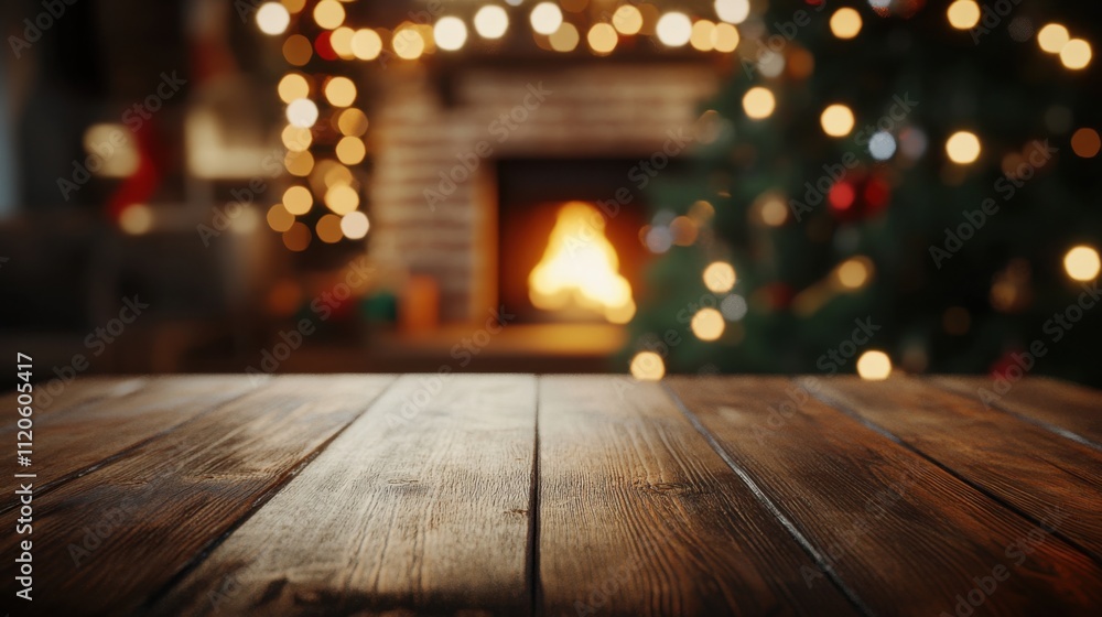 Cozy holiday scene with christmas tree and fireplace Cozy holiday scene with christmas tree and fireplace