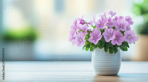 Wallpaper Mural Vibrant Purple Flowers in White Ceramic Pot Adorning Sunlit Interior Space : Generative AI Torontodigital.ca