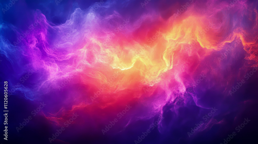 Fototapeta premium Vibrant abstract colorful neon light swirling in cosmic cloudscape