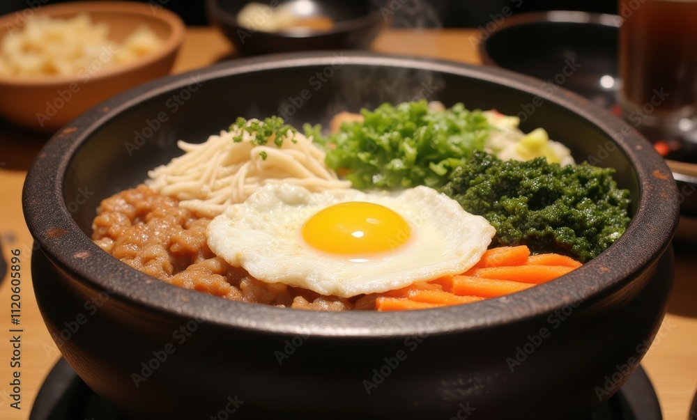 Delicious Korean bibimbap in a hot pot Delicious Korean bibimbap in a hot pot