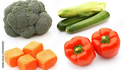 Fresh raw vegetables assortment featuring broccoli peppers and zucchini : Generative AI photo