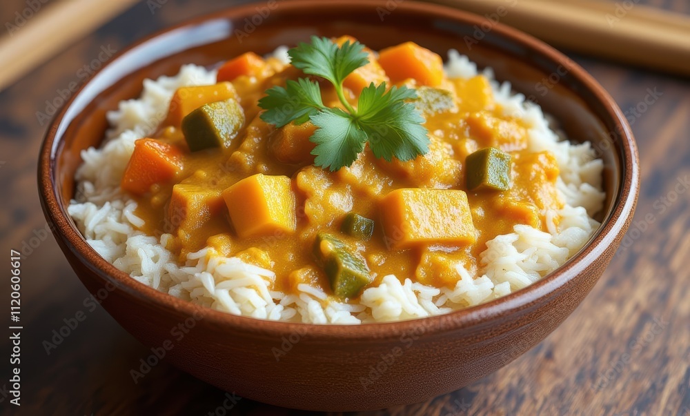 Delicious vegetarian curry on rice Delicious vegetarian curry on rice