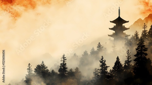 Fantasy illustration of Japan blending spiritual elements and magical nature, suitable for enchanted worlds and culture-rich visual settings.