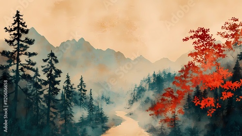 Fantasy illustration of Japan blending spiritual elements and magical nature, suitable for enchanted worlds and culture-rich visual settings.